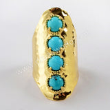 Gold Plated Round Four Natural Turquoise Band Ring ZG0337