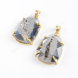 Gold Plated Claw Rainibow Titanium Druzy Faceted Drop Pendant ZG0371