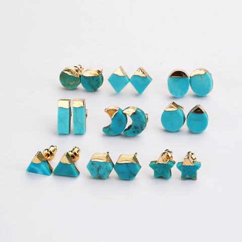 Gold Plated Natural Turquoise Stud Earrings G2077