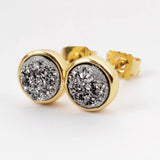 Round Gold Plated Bezel Rainbow Titanium Druzy Studs Earrings ZG0277