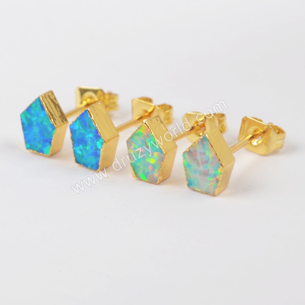 Shield Shape White Opal Studs Earring Gold Plated G1419