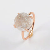 Rose Gold Plated Claw Natural Titanium Druzy Ring, 12mm Round Drusy Geode Jewelry ZG0131