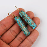 Gold Plated Rectangle Bar Copper Turquoise Dangle Earrings G2078-2