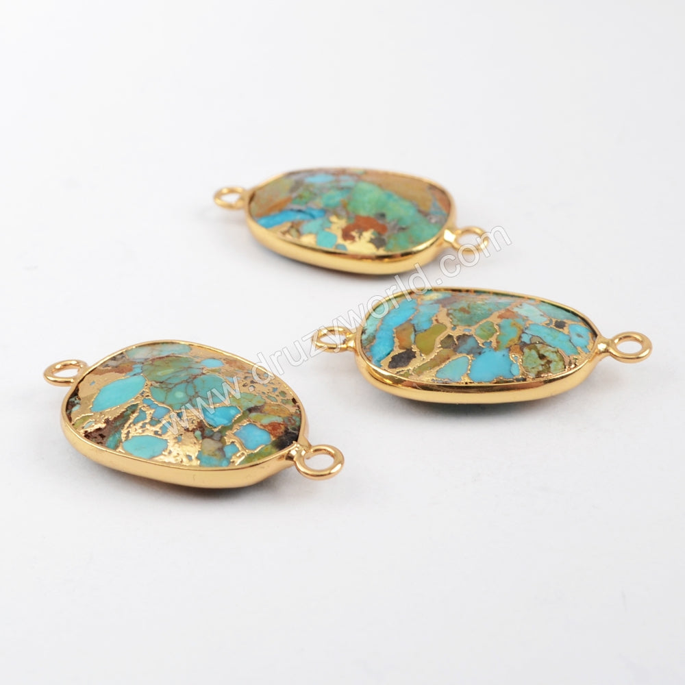 Gold Plated Copper Natural Turquoise Connector Double Bails G1481