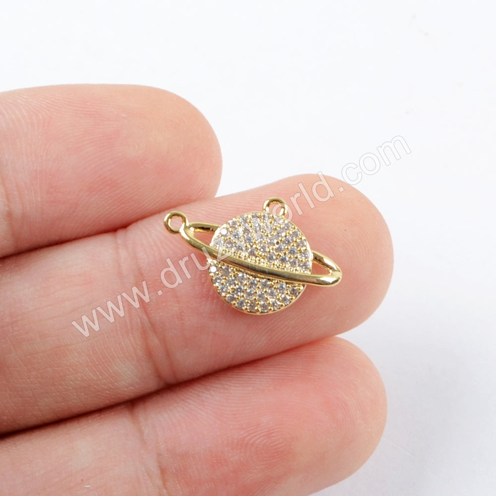 5pieces/lot,Satellite Moon Earth Gold Plated Zircon Brass DIY Connector Making Jewelry Supply PJ223