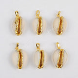 Gold Plated Natural Cowrie Shell Pendant Bead, Sea Shell Pendant, For Jewelry Making  G1295