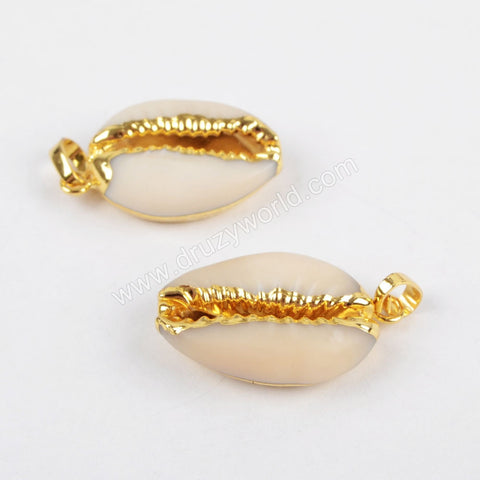 Gold Plated Natural Cowrie Shell Pendant Bead, Sea Shell Pendant, For Jewelry Making  G1295