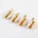 Gold Plated Natural Cowrie Shell Pendant Bead, Sea Shell Pendant, For Jewelry Making  G1295