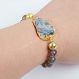 Boho Titanium Galaxy Druzy Quartz Bracelet, 10mm Agate Beaded Bracelet, Handmade Jewelry G1325