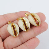 Gold Plated Natural Cowrie Shell Pendant Bead, Sea Shell Pendant, For Jewelry Making  G1295