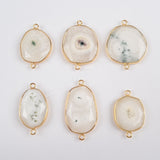 Irregular Natural White Solar Quartz Faceted Connector Gold Plated, For DIY Jewelry Making G1437