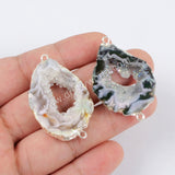 Silver Plated AB Color Agate Druzy Slice Connector, Angel Color Druzy Geode Jewelry Charms S1453