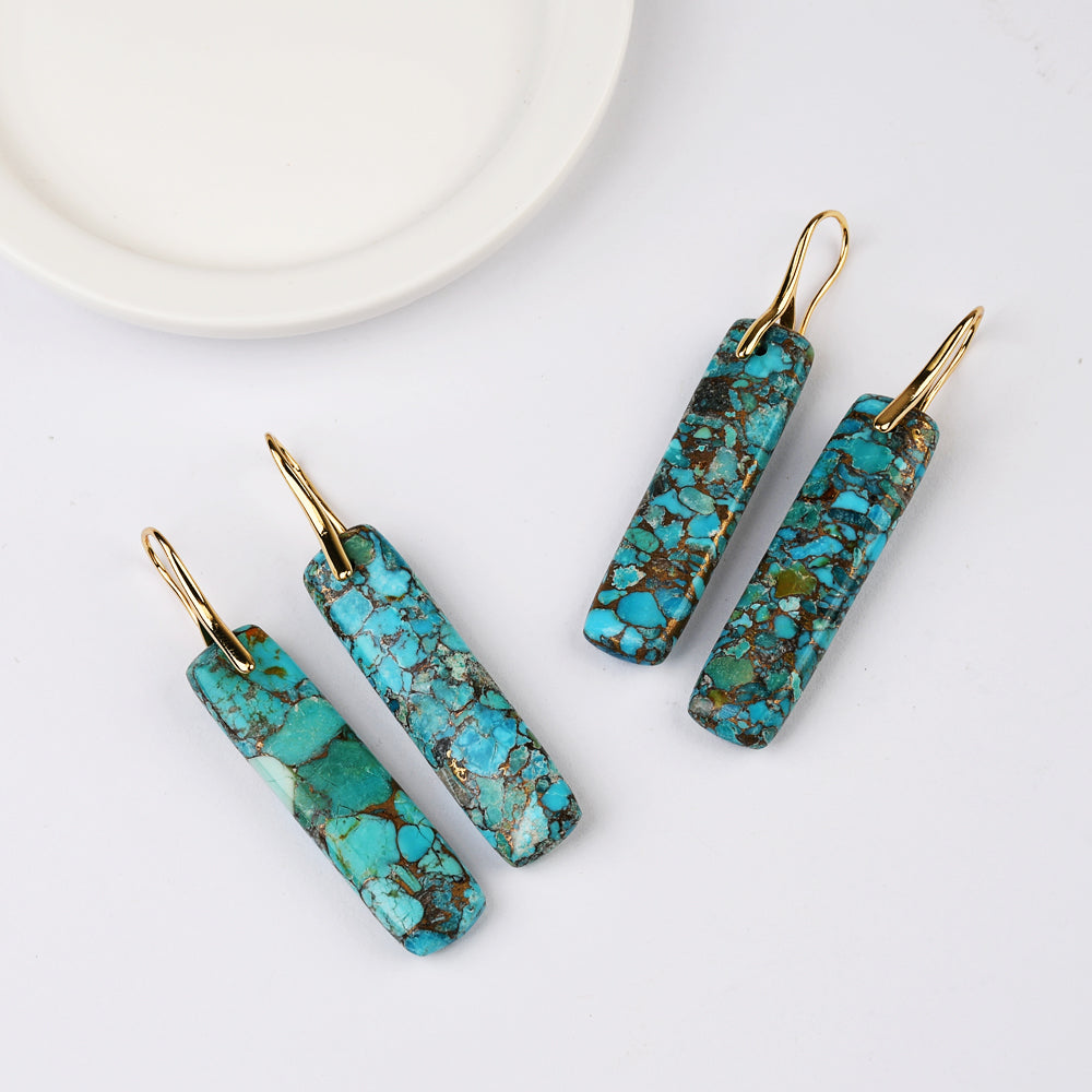 Gold Plated Rectangle Bar Copper Turquoise Dangle Earrings G2078-2
