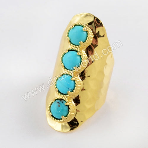 Gold Plated Round Four Natural Turquoise Band Ring ZG0337