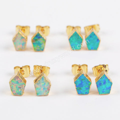 Shield Shape White Opal Studs Earring Gold Plated G1419