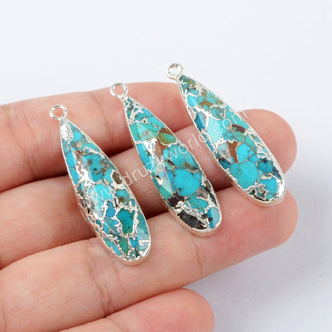 Natural Copper Turquoise Pendant Charm Jewelry Making Silver Plated S1547