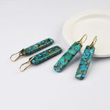 Gold Plated Rectangle Bar Copper Turquoise Dangle Earrings G2078-2