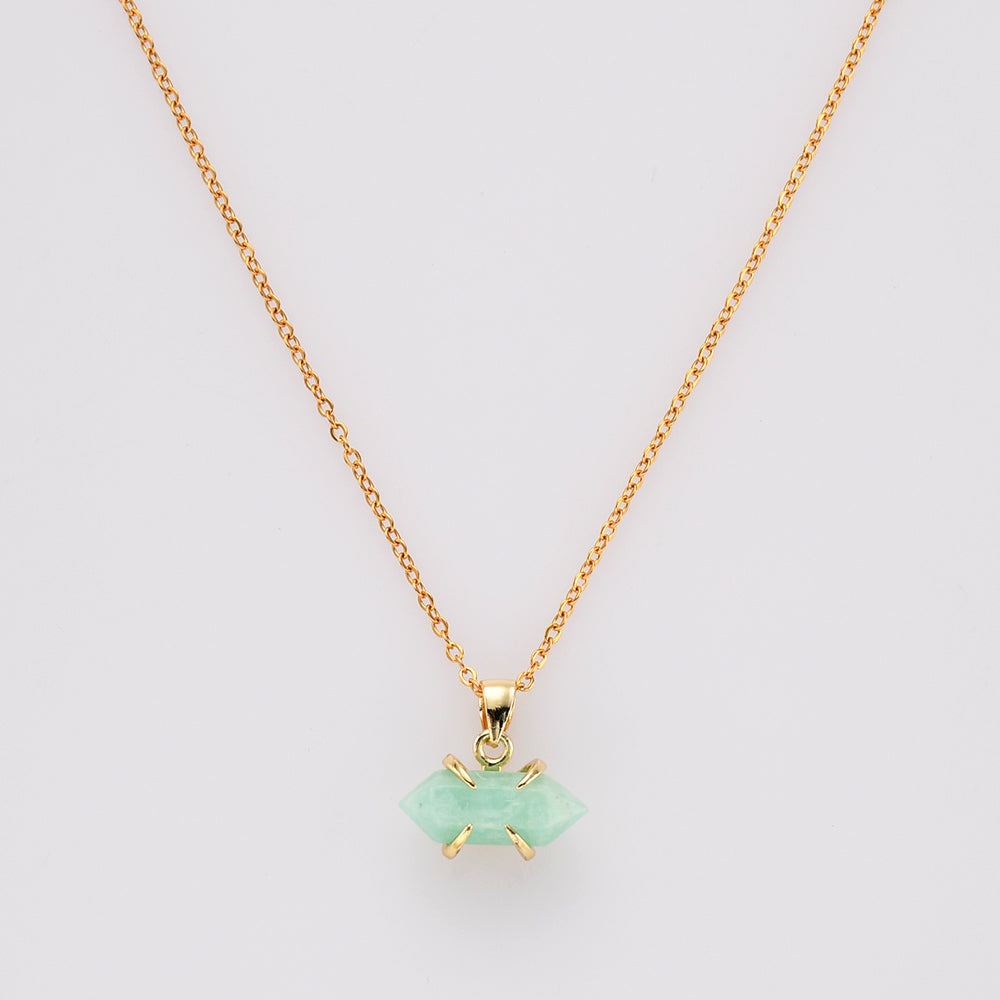 16" Tiny Gold Plated Claw Rainbow Natural Gemstone Necklace, Terminated Point, Faceted Healing Crystal Stone Necklace, Birthstone Jewelry ZG0480-N amazonite neckalce