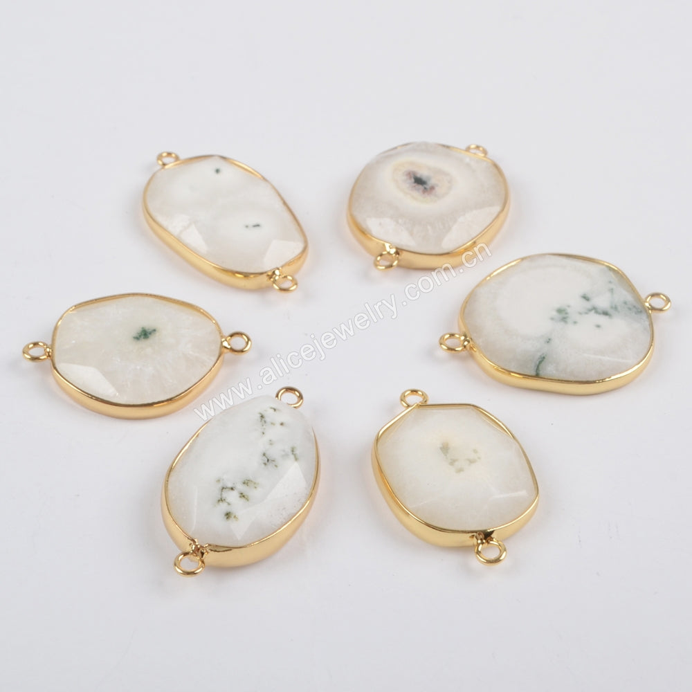 Gold Plated Natural White Solar Quartz Faceted Connector G1437