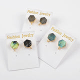 Hexagon Natural Labradorite Stud Earrings Gold Plated Loop, For Dangle Jewelry Earring Making G1488