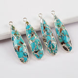 Silver Plated Long Teardrop Natural Copper Turquoise Pendant Charm Jewelry Making S1547