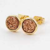 Round Gold Plated Bezel Rainbow Titanium Druzy Studs Earrings ZG0277