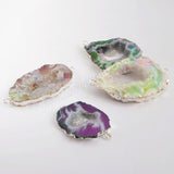 Silver Plated AB Color Agate Druzy Slice Connector, Angel Color Druzy Geode Jewelry Charms S1453