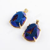 Gold Plated Claw Rainibow Titanium Druzy Faceted Drop Pendant ZG0371