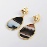 Gold/Silver Plated Bezel Onyx Agate Earring WX1178
