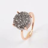 Rose Gold Plated Claw Natural Titanium Druzy Ring, 12mm Round Drusy Geode Jewelry ZG0131