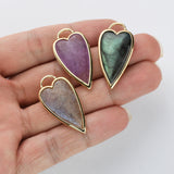 Wholesale Gold Plated Gemstone Long Heart Pendant, Faceted Crystal Stone Pendant WX2180