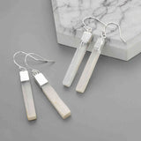 Silver Plated Rectangle Natural Selenite Stone Bar Dangle Earrings S1703-E