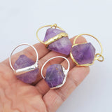 Natural Raw Amethyst Pendant In Gold Silver Stone WX1817