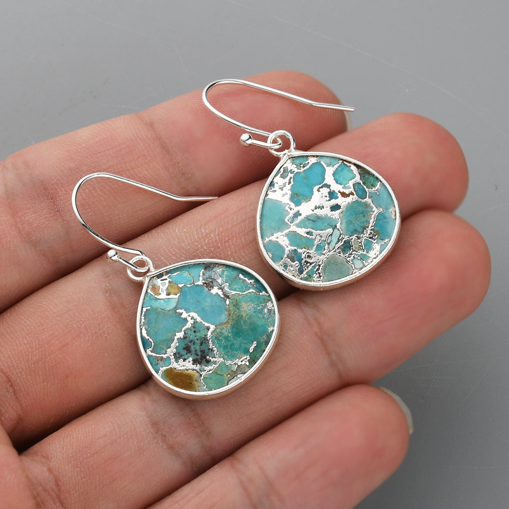Teardrop Silver Copper Turquoise Dangle Earrings S1858