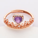 S925 Sterling Silver - Rose Gold CZ Crown Gemstone Heart Ring, Healing Crystal Jewelry SS210RR