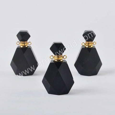 Natural Black Agate Perfume Bottle Stainless Steel Necklace PB001