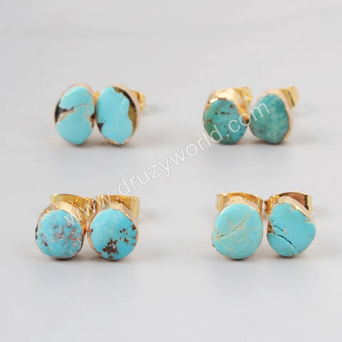 Gold Plated FreeForm Natural Turquoise Stud Earrings Jewelry For Women G1017