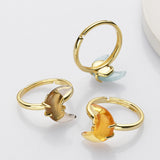 Adjustable Gold Plated Claw Gemstone Moon Ring, Healing Crystal Stone Crescent Ring Jewelry AL603