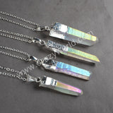 Silver Plated Raw Natural Angel Aura Quartz Titanium AB White Crystal Point Pendant S0061