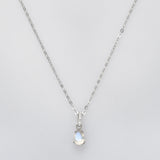 15.5" Sterling Silver Moonstone Teardrop Necklace, Dainty Jewelry SS256