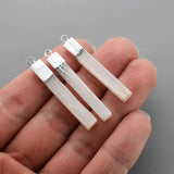 Silver Plated Rectangle Natural Selenite Stone Bar Pendant S1703