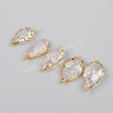 Gold Plated Rough Natural White Quartz Carved Arrowhead Connectors, For DIY Jewelry Making G0942