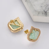 Teardrop Gold Plated Claw Natural Blue Sodalite Amazonite Micro Pave Stud Earrings, Faceted Crystal Stone Post Earrings, Fashion Jewelry WX2145