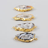 Gold Plated Freeform Natural Onyx Agate Druzy Slice Connector Double Bails, For Jewelry Making G0952