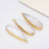 Gold Plated Long Teardrop Moonstone Faceted Charm, White Gemstone Drop Pendant G1524-5