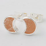 Silver Plated Bezel Crescent Moon Natural Titanium Druzy Studs Earrings ZS0282