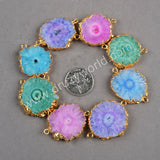 Rainbow Solar Quartz Connectors with Double Bails, Gold Plated Crystal Stone Jewelry Charm & Pendants G0246