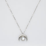 Crescent Moon 18" S925 Sterling Silver Round Moonstone Necklace, Healing Crystal Necklace Jewelry SS254NG