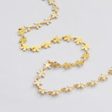 16 Feet Gold Plated Brass White Flower Oil Dripping Chain, Enamel Paint Flower Chain, For Necklace Bracelet Jewelry Making, Wholesale Supply PJ491