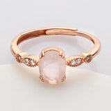 S925 Sterling Silver - Rose Gold Oval Faceted Gemstone CZ Ring, Healing Crystal Jewelry SS207RR